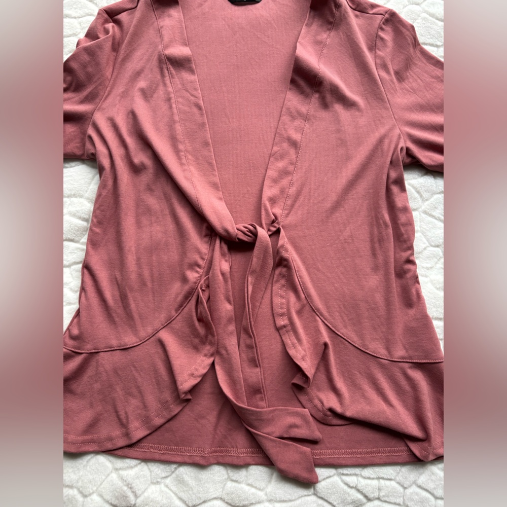 Women's Tie Front Knit Ruffled Long Sleeve Open Cardigan - Picture 12 of 13
